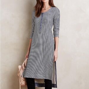 Anthropologie Navy and White Striped Henley Tunic